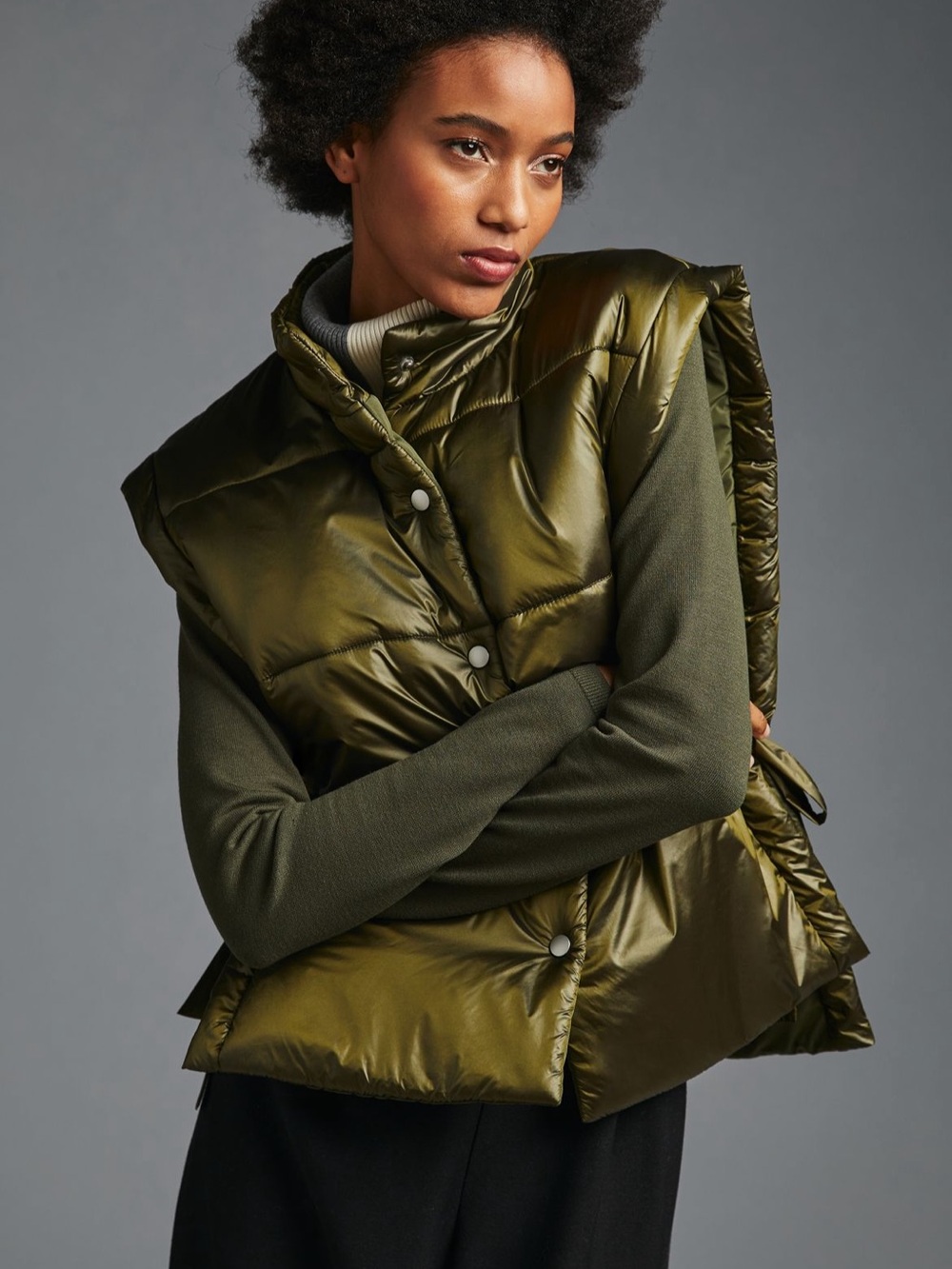BOGO! Anthropologie Pilcro Packable Puffer Vest Tie Sides Olive Green OS